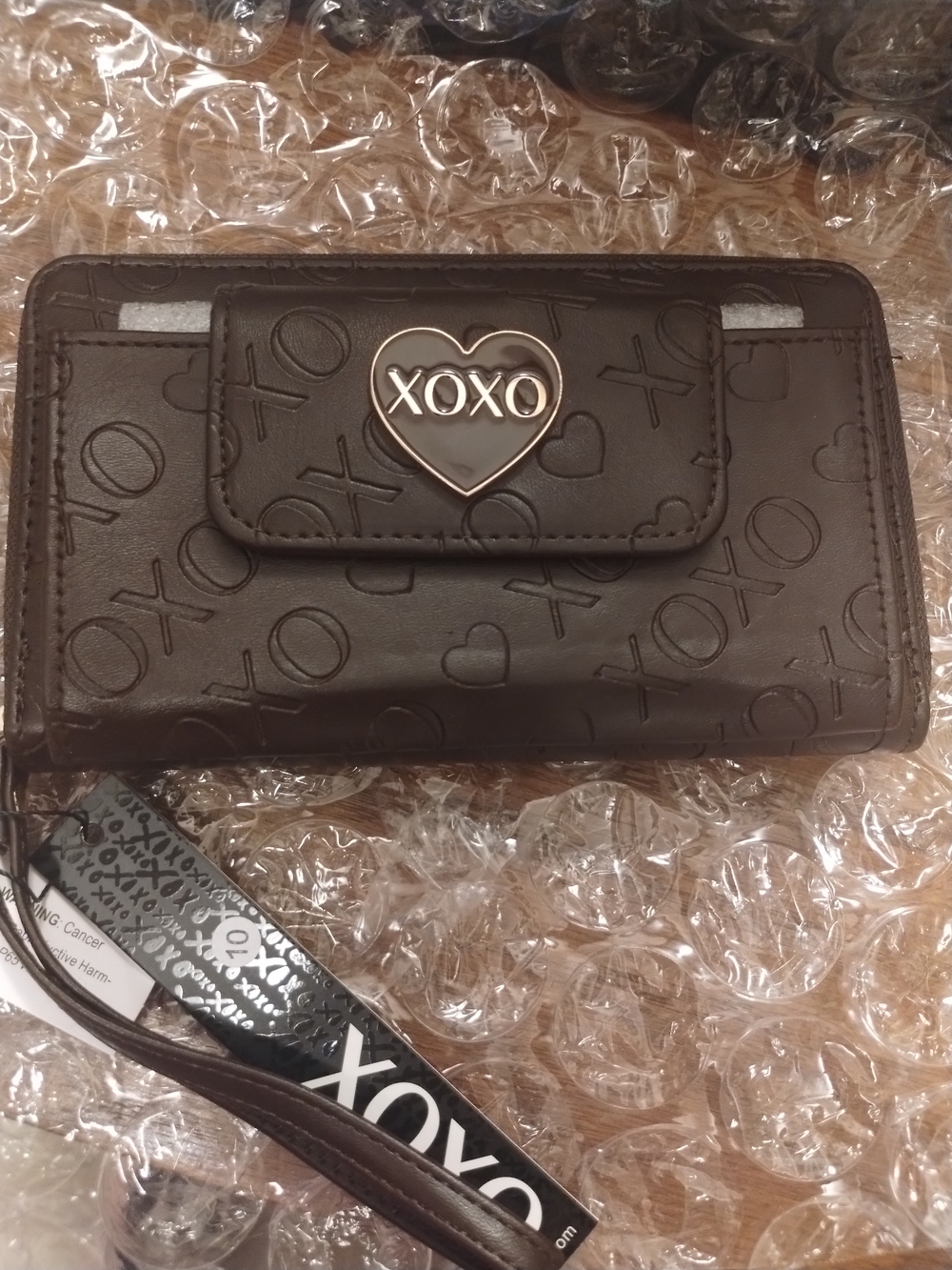 XOXO Chocolate Brown Embossed Heart Logo Card Holder